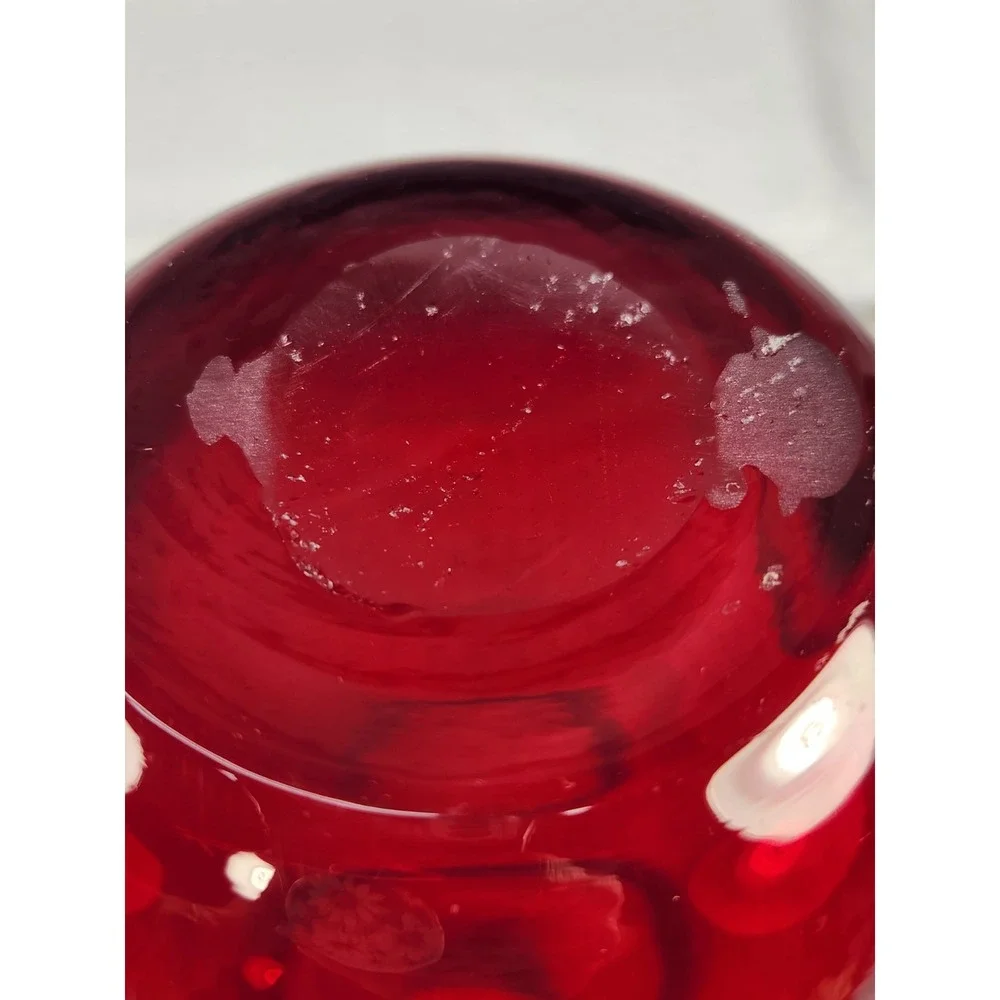 Vintage Paris Moulin Rouge Hand Blown Deep Ruby Red Vase 9